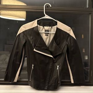 A/X Armani Exchange goat leather jacket two tone motor zip black white like new
